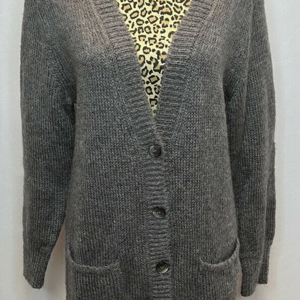 Ann Taylor Gray Mohair V Neck Long Cardigan Sweater - Picture 2 of 12